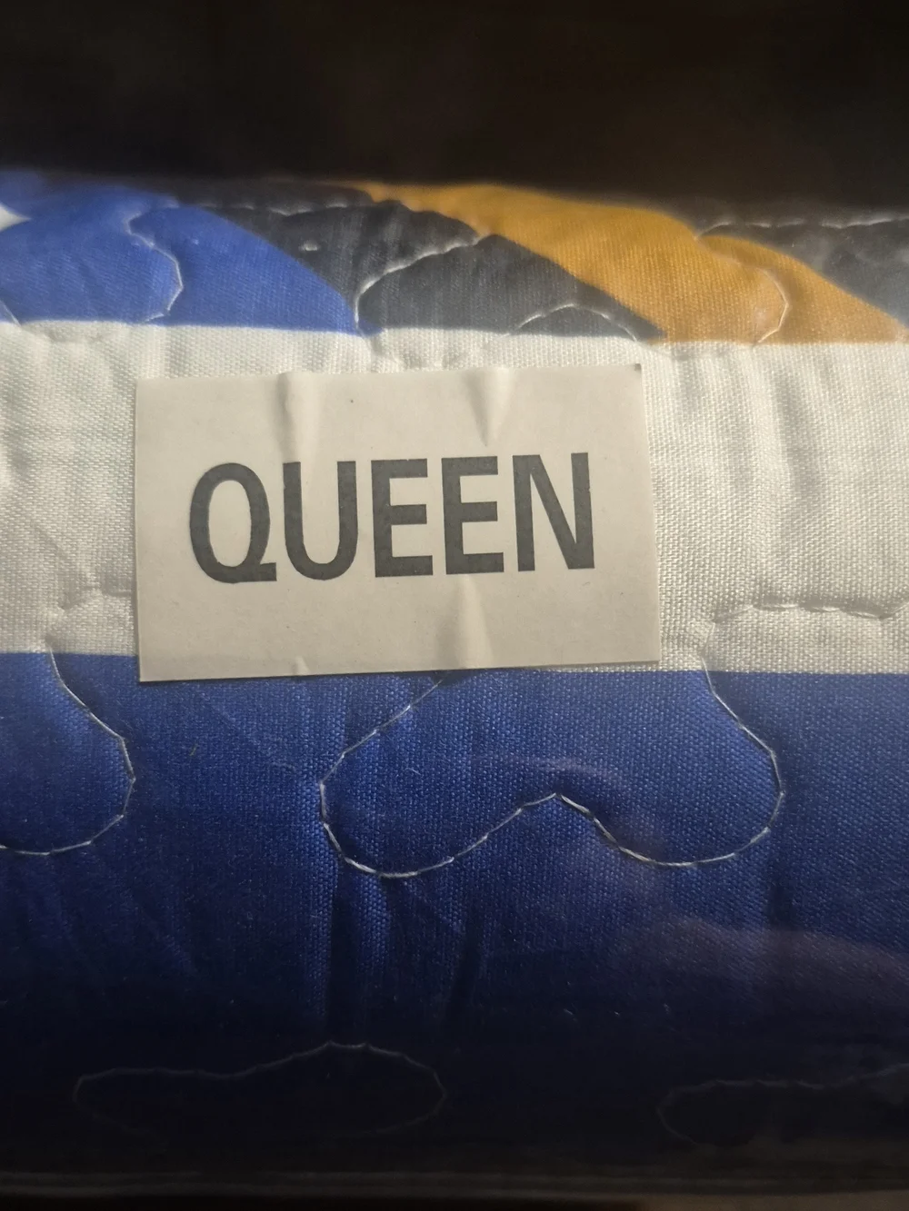 Queen Size Blue and Gold Geometric 3-Piece Bedspread Set